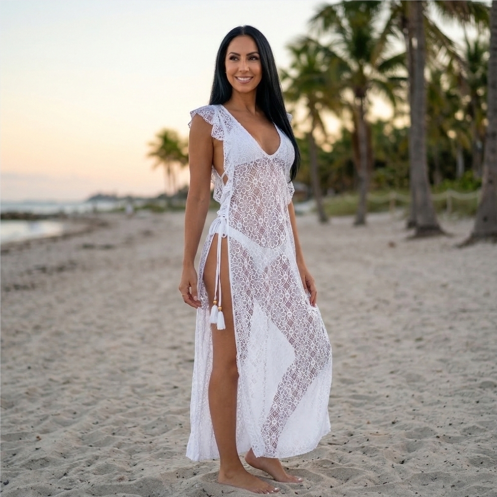 Pilyq Lulu White Lace Swim Cover-Up
